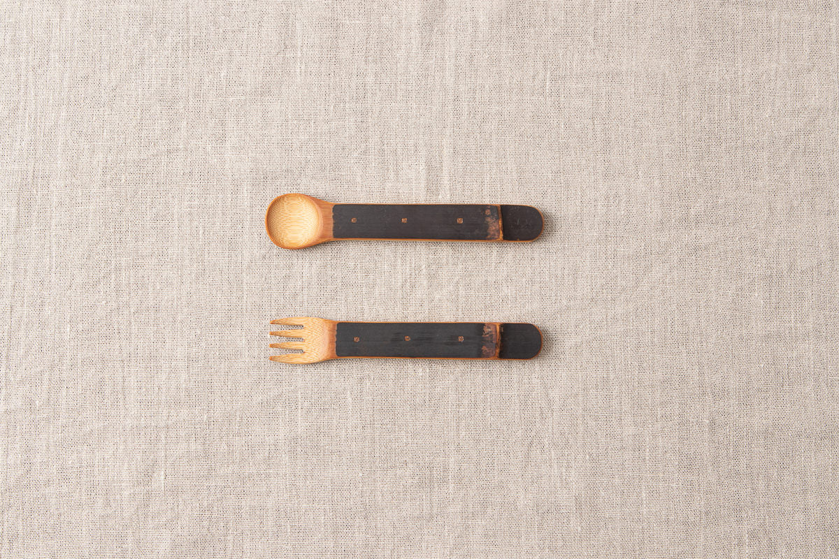 Child spoon, fork / Smoked Mōsō bamboo / Kōchi-JPN 321211