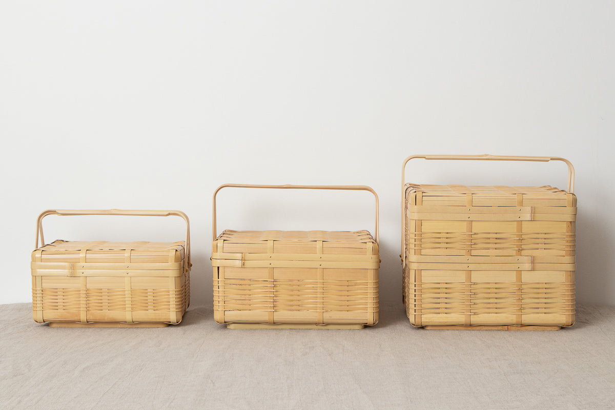 Handled Lunch Basket Large Sizes / White Bamboo / Kagoshima-JPN 321105
