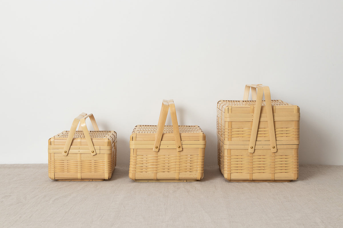 Lunch box with handle M, L, L(2-tier) / White bamboo / Kagoshima-JPN 321105