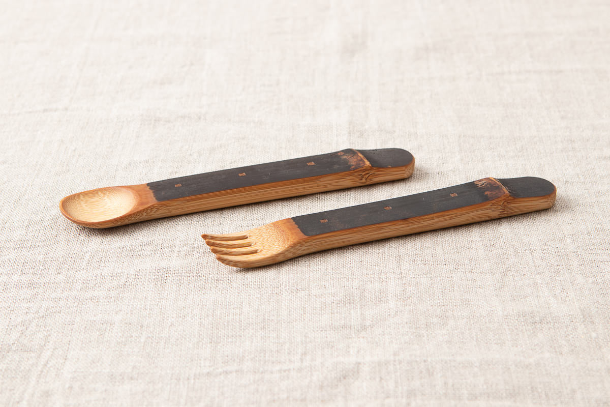 Child spoon, fork / Smoked Mōsō bamboo / Kōchi-JPN 321211