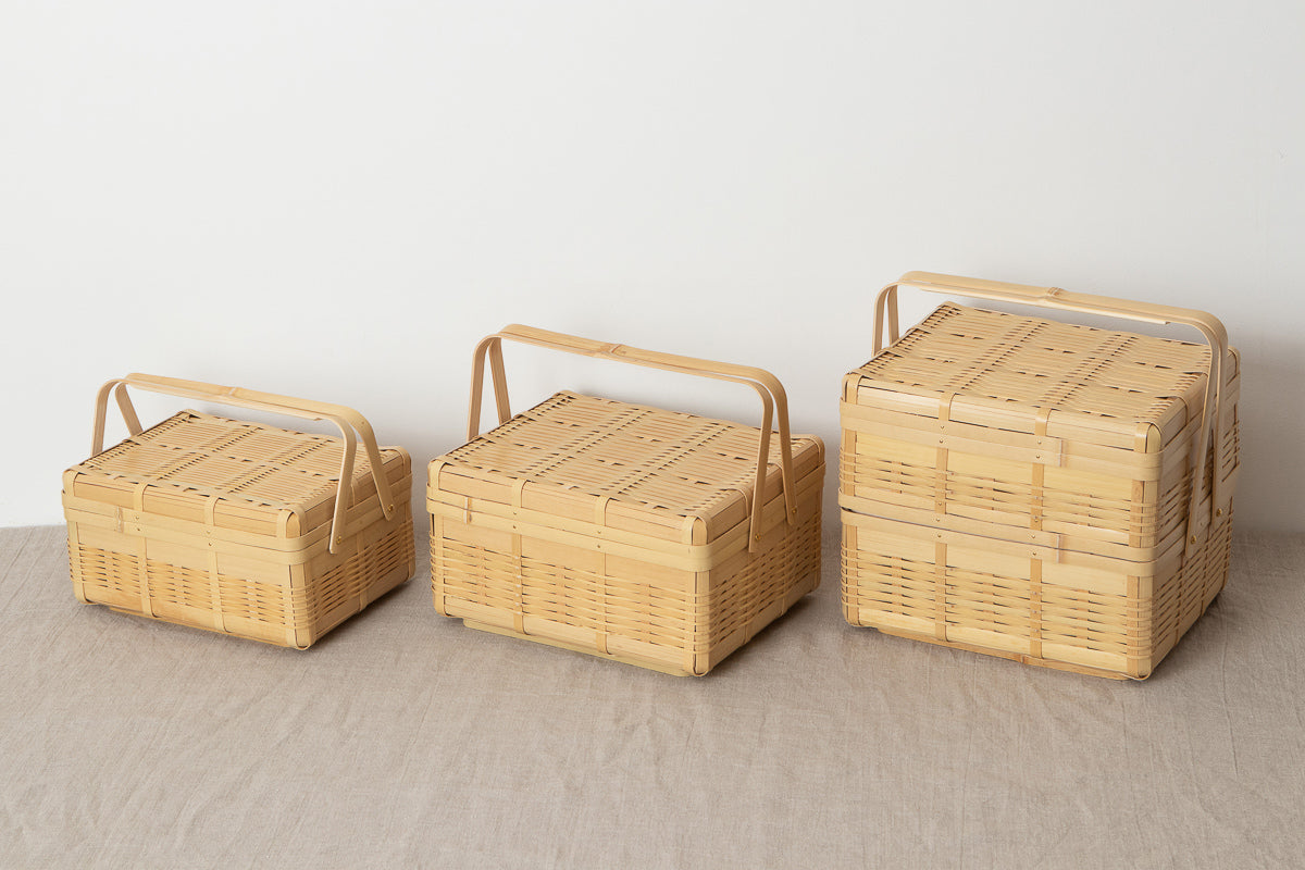 Lunch box with handle M, L, L(2-tier) / White bamboo / Kagoshima-JPN 321105