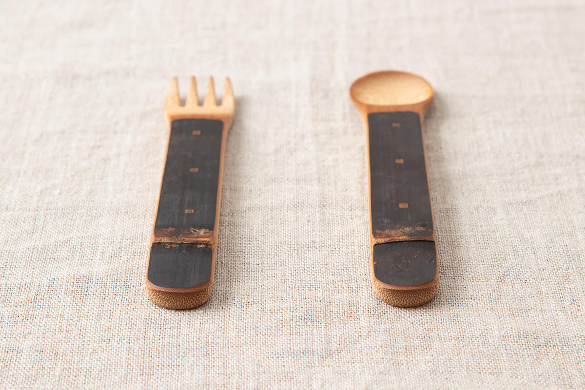 Child spoon, fork / Smoked Mōsō bamboo / Kōchi-JPN 321211
