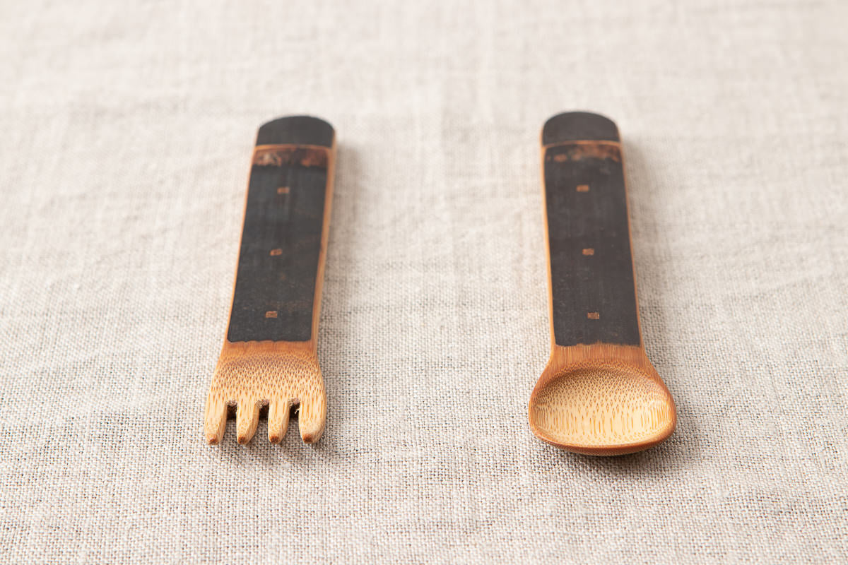 Child spoon, fork / Smoked Mōsō bamboo / Kōchi-JPN 321211