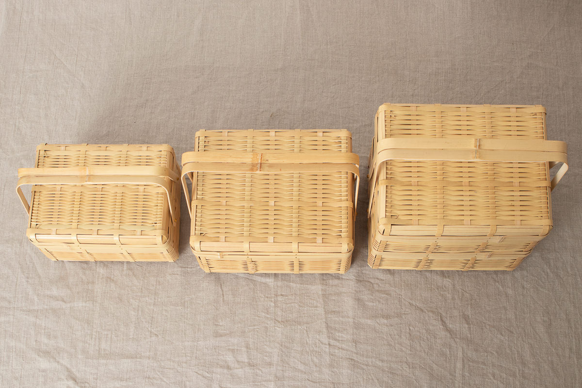 Lunch box with handle M, L, L(2-tier) / White bamboo / Kagoshima-JPN 321105