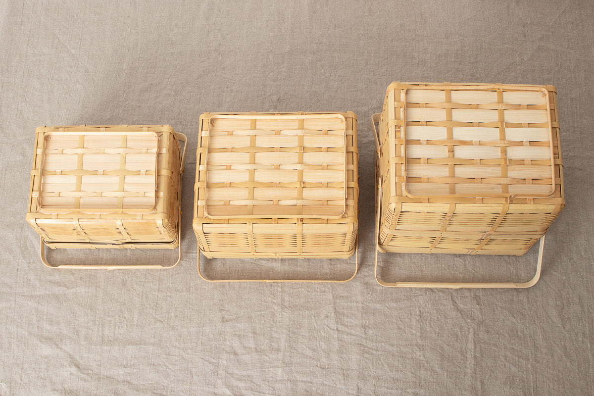 Lunch box with handle M, L, L(2-tier) / White bamboo / Kagoshima-JPN 321105