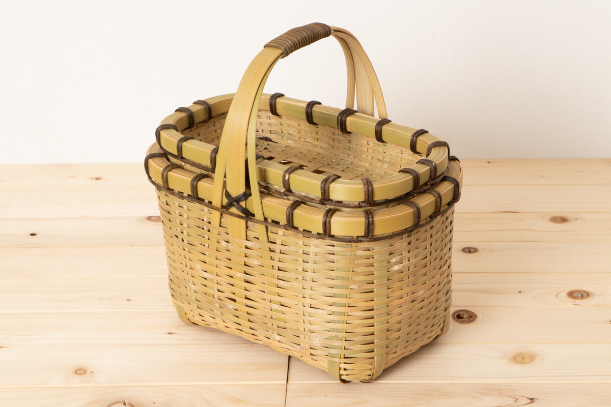 Lunch Basket with Lid Small / Green Madake Bamboo / Oita-JPN 220633-1