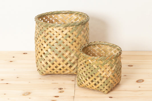 Yotsume Weave Round Basket “Mekai” / Madake Bamboo / Ibaraki-JPN 330611