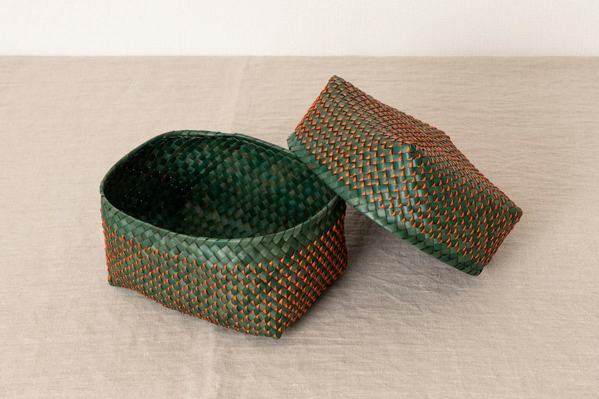 Kottan Basket “Green Orange” S, M, L / Palm leaf / IND 330911