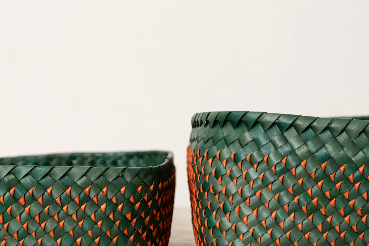 Kottan Basket “Green Orange” S, M, L / Palm leaf / IND 330911