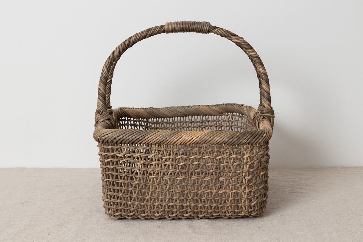 Wide Rectangle Basket with Handle – Sukashi Weave / Gray Akebi Vine / Nagano-JPN 311249-1