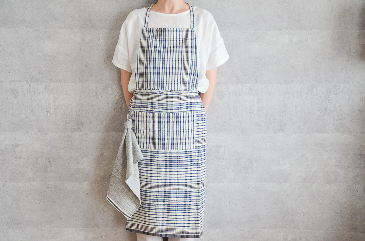 Full Apron / Brush Gray, Madras / Khadi cotton / IND 330905