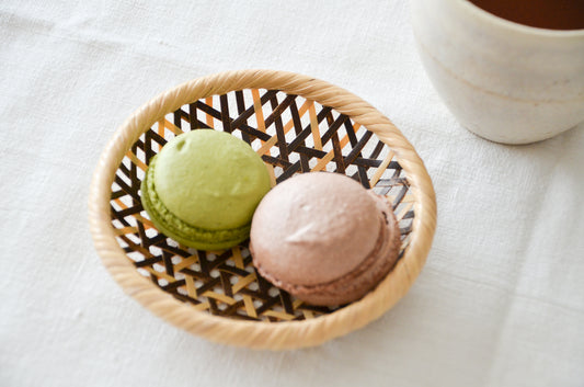 Round Mini Basket "Kikko Weave" / White & Black Bamboo / Aichi-JPN 251102-3