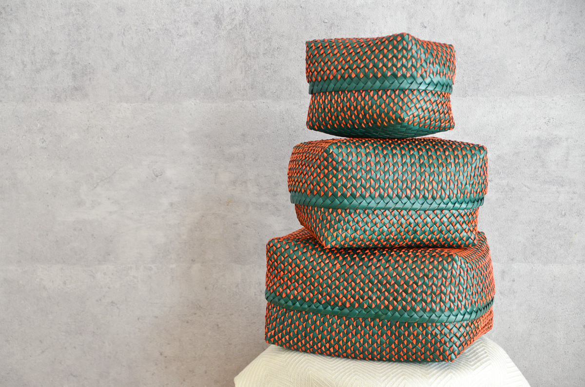 Kottan Basket “Green Orange” S, M, L / Palm leaf / IND 330911