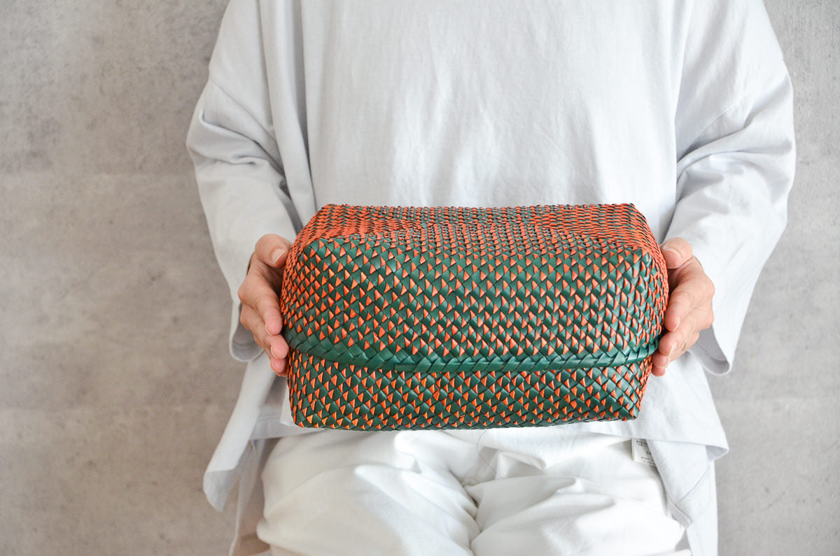 Kottan Basket “Green Orange” S, M, L / Palm leaf / IND 330911