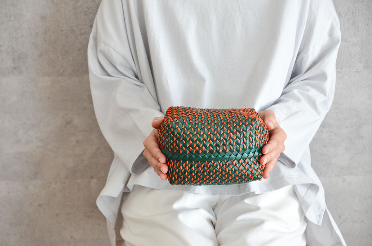 Kottan Basket “Green Orange” S, M, L / Palm leaf / IND 330911
