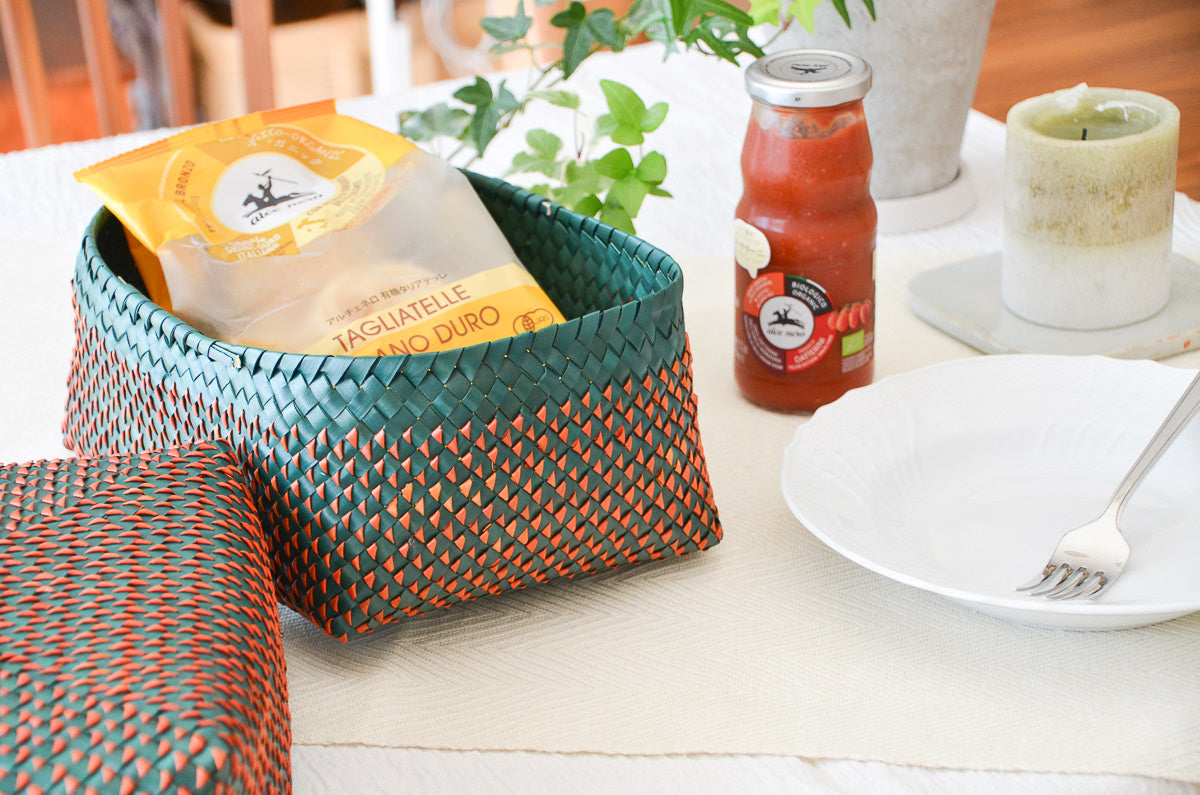 Kottan Basket “Green Orange” S, M, L / Palm leaf / IND 330911