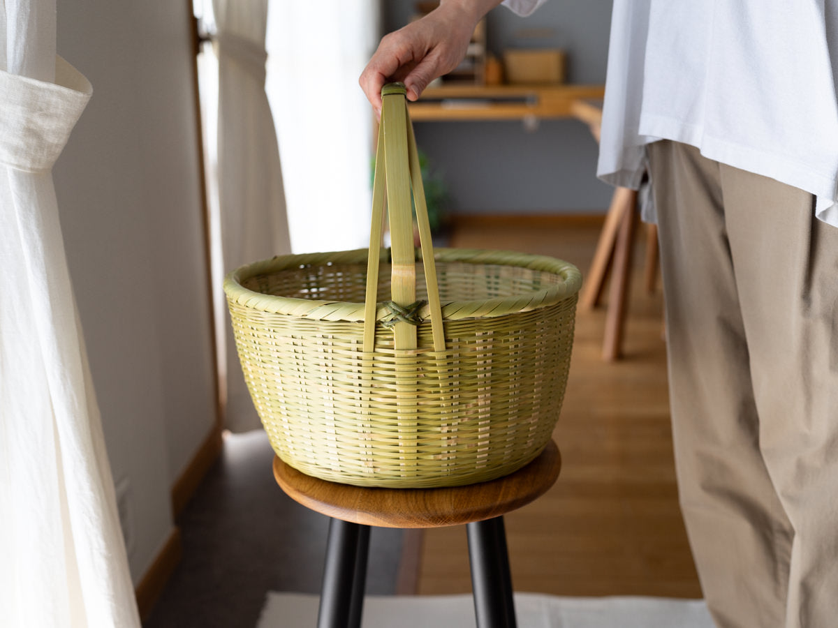 大分県/真竹(青竹) 菊底楕円買い物かご 110702-2