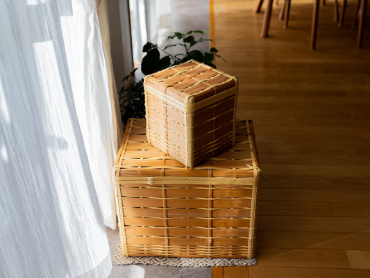 Basket with Lid "Kiritto" / White & Carbonized Bamboo / Ōita-JPN 850406