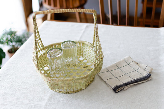 Handled Basket with Raised Base / Suzutake Bamboo / Iwate-JPN 210117