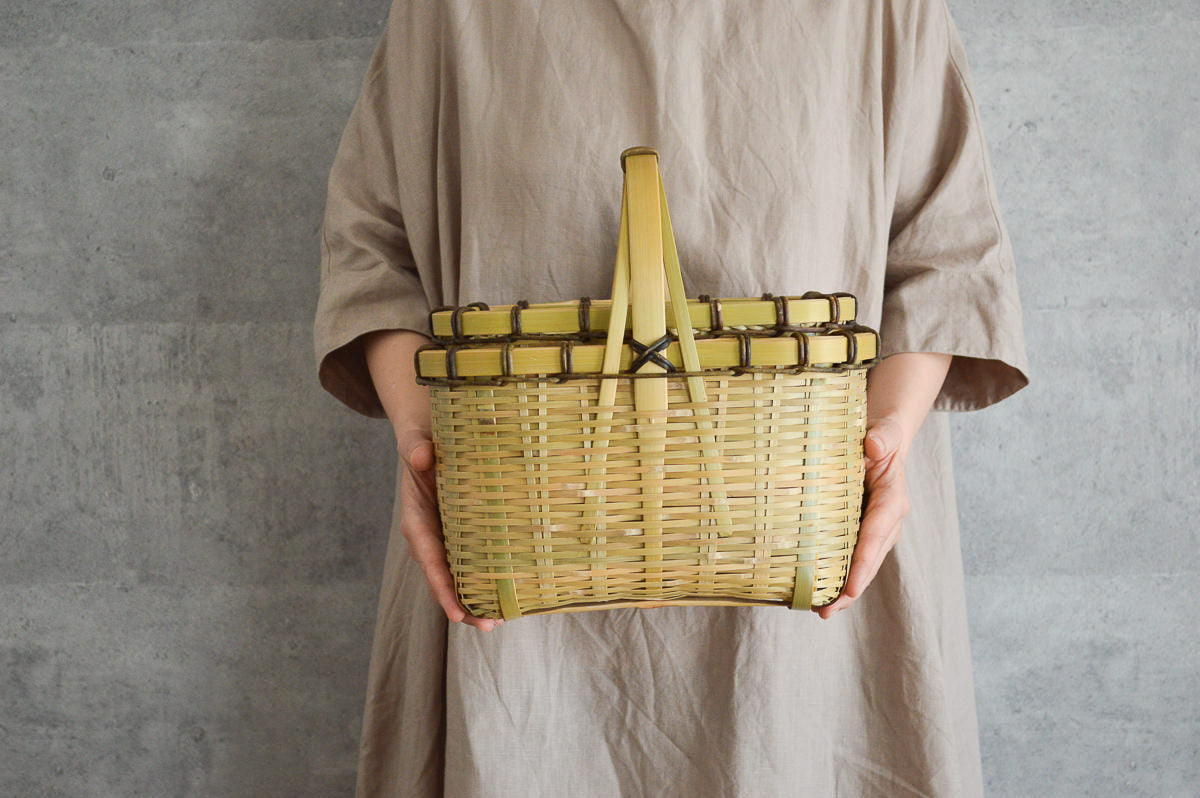 Lunch Basket with Lid Small / Green Madake Bamboo / Oita-JPN 220633-1