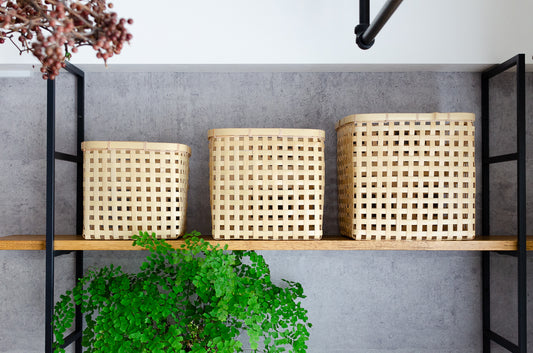 Square Basket "Yotsume Weave" / White Bamboo / Ōita-JPN 220803