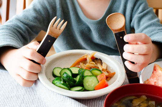 Child spoon, fork / Smoked Mōsō bamboo / Kōchi-JPN 321211