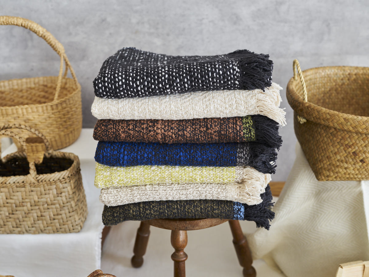 インド/コットン ガラ紡 ミディアムストール Double Face-Lime 330930-4