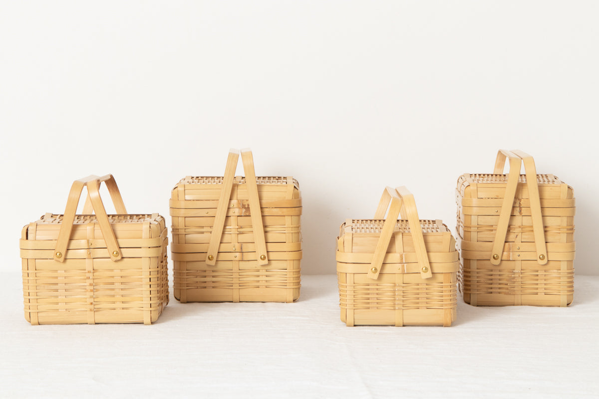 Small Lunch Box with handle 4 types / White bamboo / Kagoshima-JPN 211201
