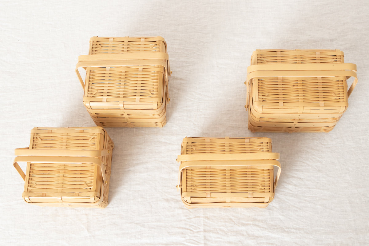 Handled Lunch Basket Small – White Bamboo / Kagoshima-JPN 211201