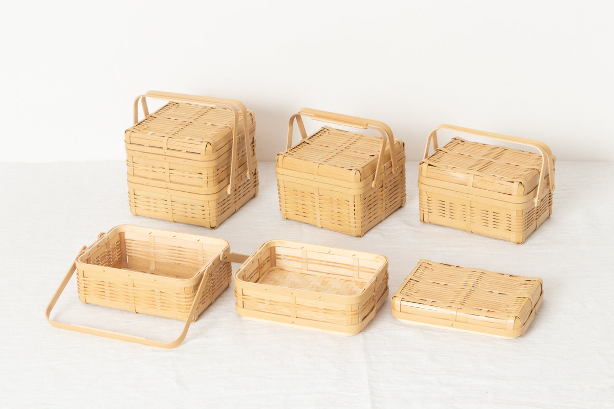 Handled Lunch Basket Small – White Bamboo / Kagoshima-JPN 211201