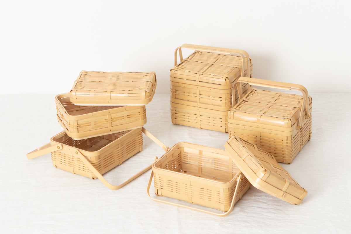 Small Lunch Box with handle 4 types / White bamboo / Kagoshima-JPN 211201