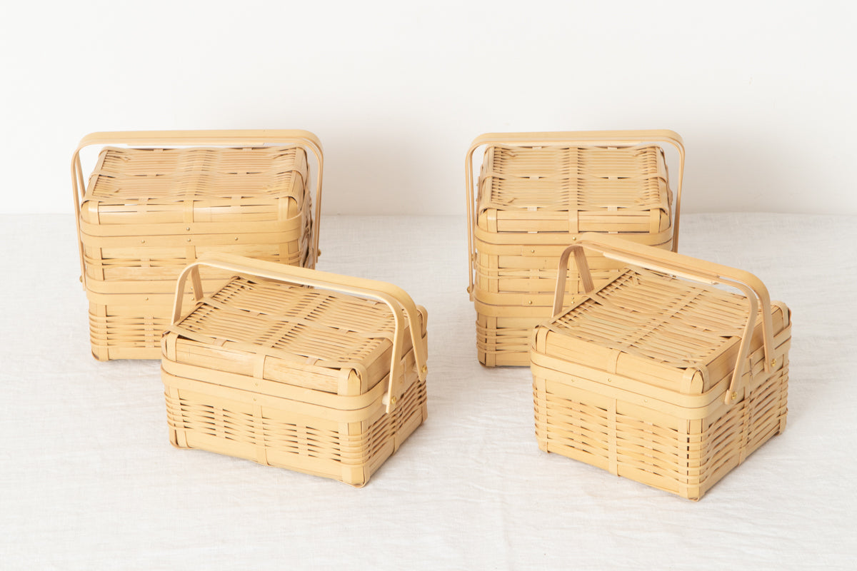 Handled Lunch Basket Small – White Bamboo / Kagoshima-JPN 211201