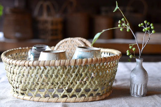 Oval Shallow Dish Basket / Nemagari Bamboo / Nagano-JPN 610232-1