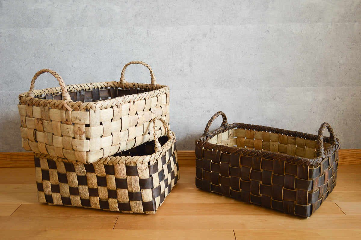 Storage basket L (light check) / Walnut / Iwate-JPN 1510597-1
