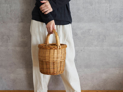 リトアニア/やなぎ　シギタスさん　手つきトールバスケット　皮つき　140522-6