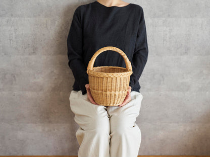 リトアニア/やなぎ　シギタスさん　手つきラウンドバスケット　小　140522-7