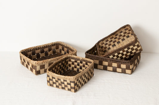 Organizing basket “Plaid” S, M / [ Light, Dark ] / Walnut / Iwate-JPN 1510571