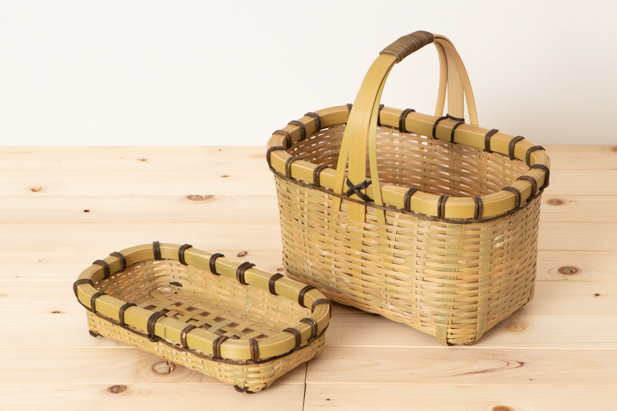 Lunch Basket with Lid Small / Green Madake Bamboo / Oita-JPN 220633-1