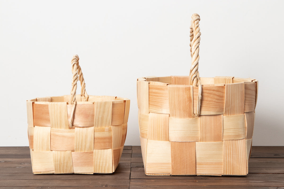 エストニア産　パイン材バスケット エストニア/パイン マッシュルームバスケット 仕切り付き M・L 2