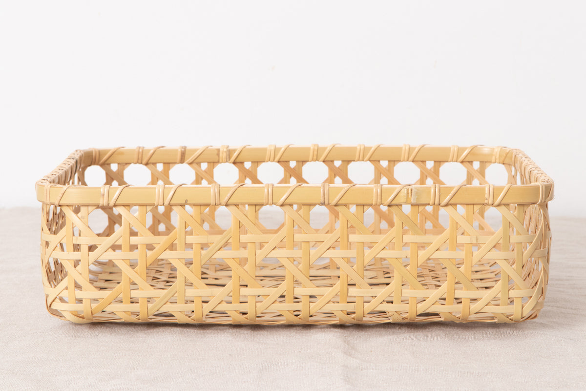 Rectangular Basket "Yatsume Weave" / White Bamboo / Aichi-JPN 251105-1