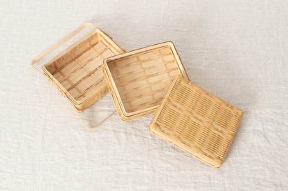 Lunch box with handle M (2-tier) / White bamboo / Kagoshima-JPN 321111-1