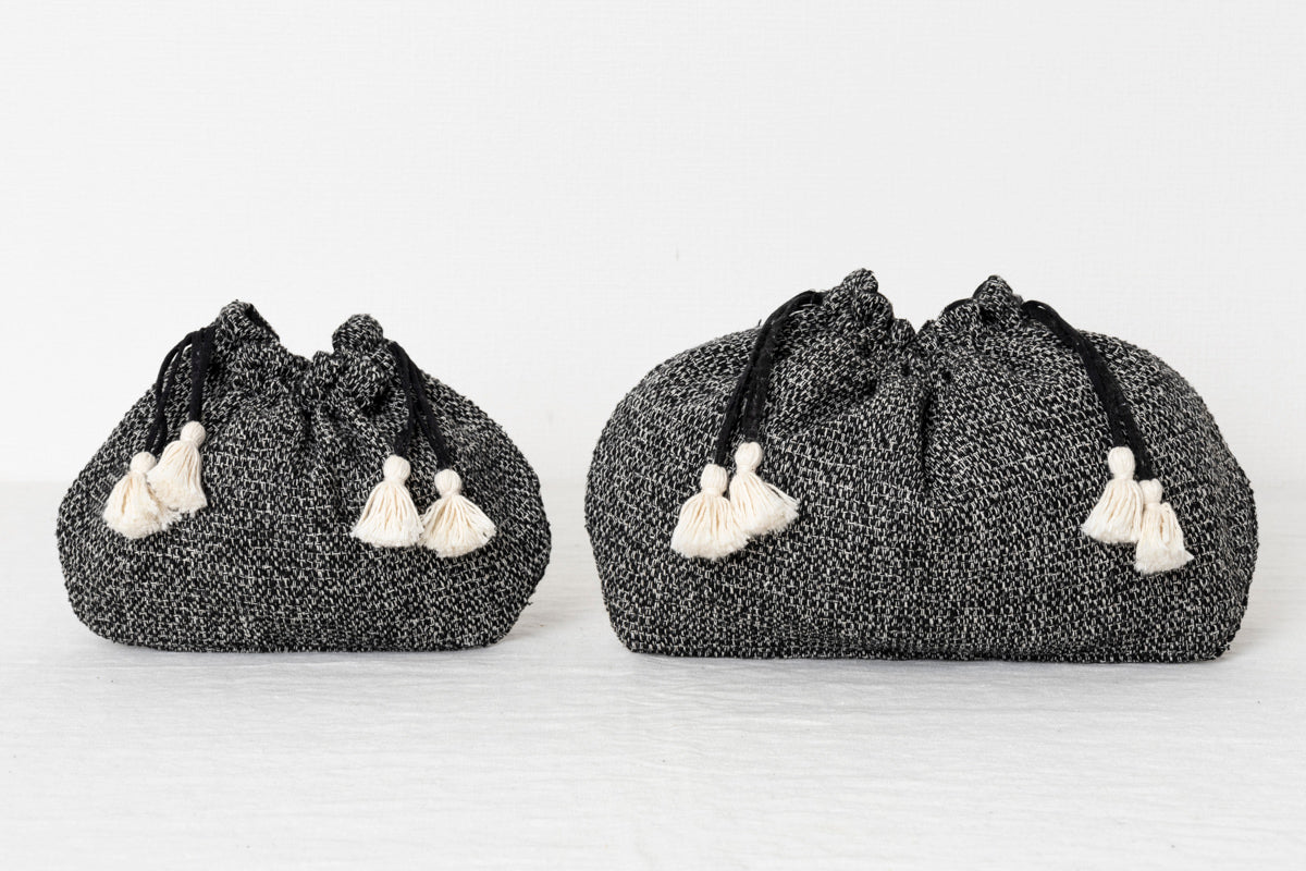 インド/シルク×コットン　Drawstring Bag　Monochrome　S・L　2サイズ