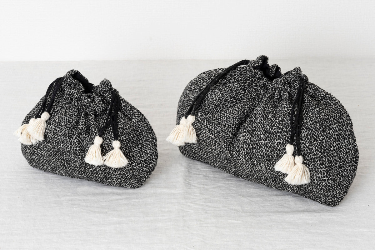 インド/シルク×コットン　Drawstring Bag　Monochrome　S・L　2サイズ