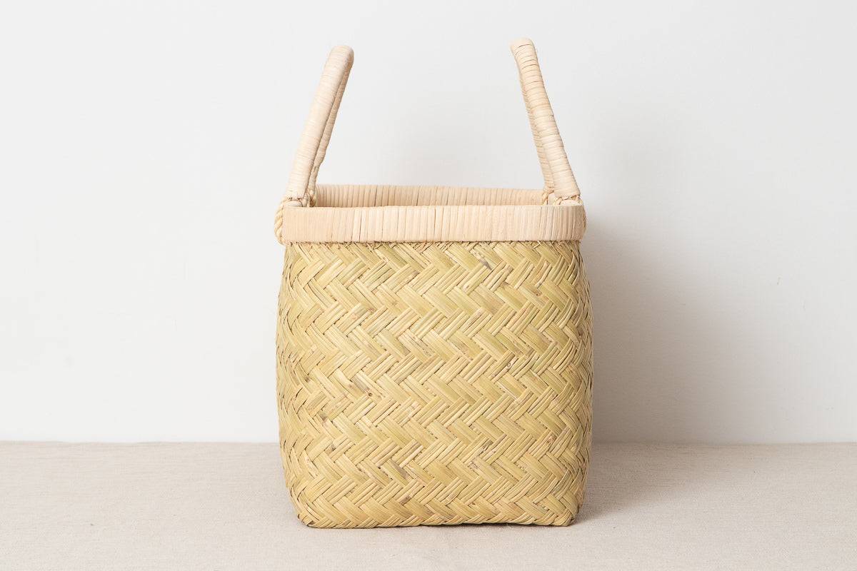 岩手県/すず竹 市場かご（籐巻き手） 中‐1basketry