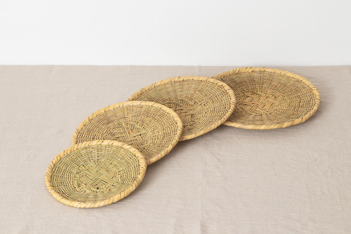 Round plate “Soba-Zaru” 4 sizes / Nemagari bamboo / Nagano-JPN 610202