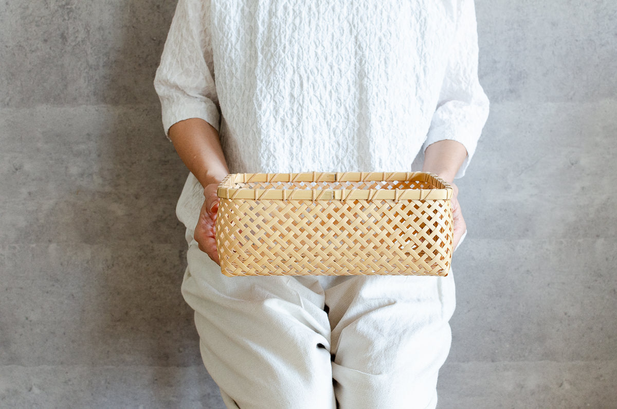 Accessory basket -Diamond- S, L / White bamboo / Kagawa-JPN 250703