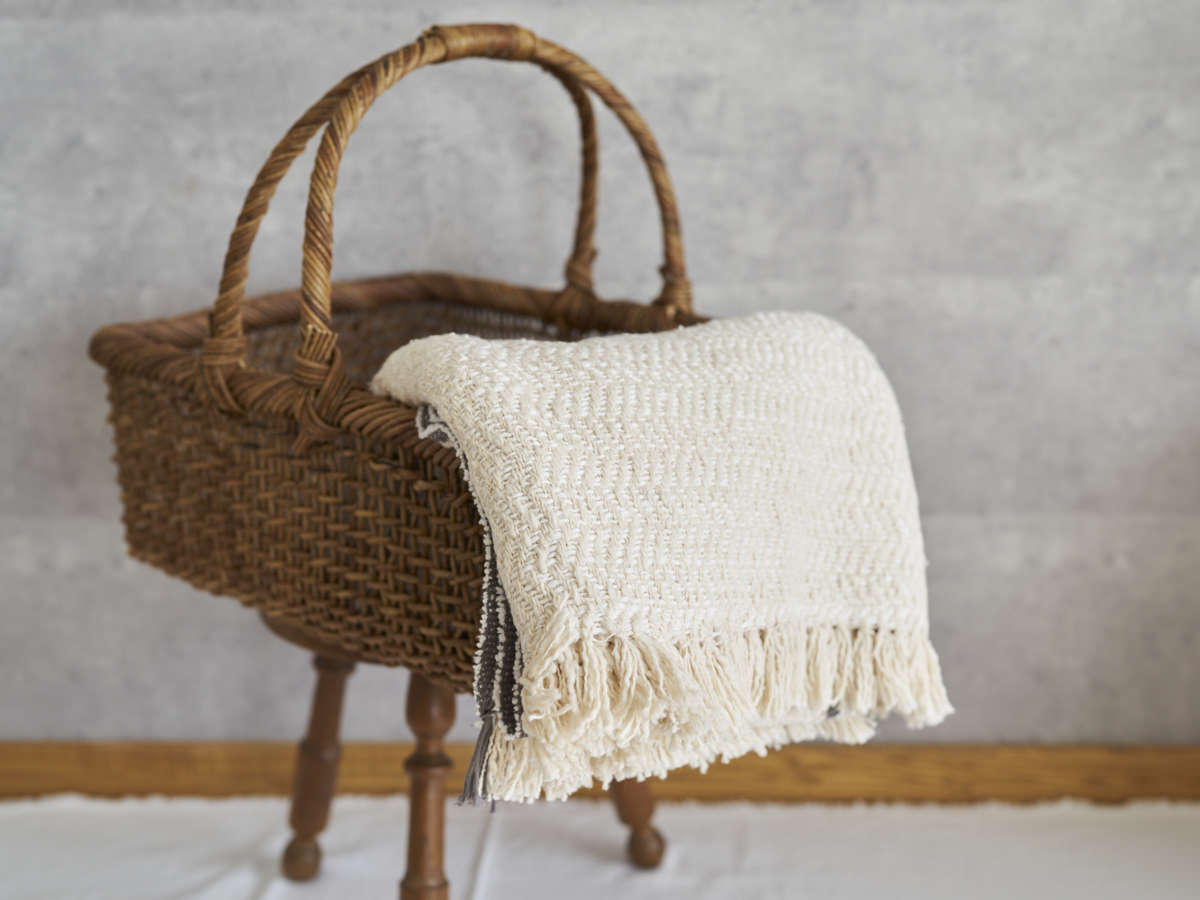 Medium-Stole Gara-bou “Herringbone-Ivory” / Cotton / IND 330930-2