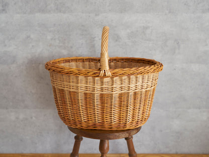 リトアニア/やなぎ　シギタスさん　手つきオーバルバスケット　皮つき　140522-3