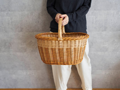 リトアニア/やなぎ　シギタスさん　手つきオーバルバスケット　皮つき　140522-3