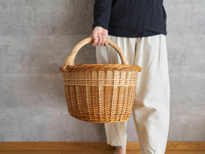 リトアニア/やなぎ　シギタスさん　手つきオーバルバスケット　皮つき　140522-3